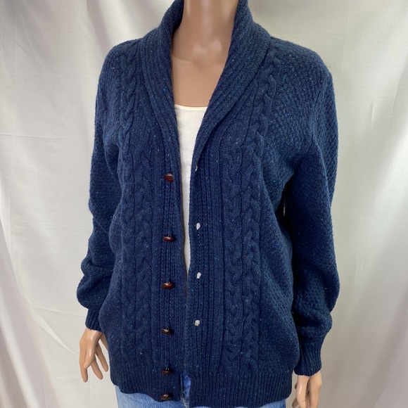 GIASONE Made in Italy Blue Speckled Collar Button down Wool Blend Cardigan SZ L - Picture 1 of 14